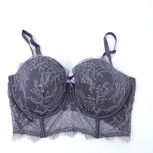 Victoria's Secret Very Sexy Demi Bra Gray Purple Lace Underwire Longline 36D